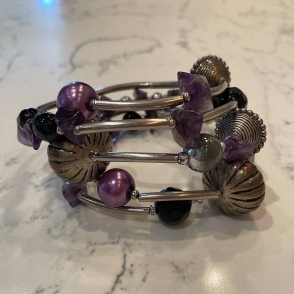 Artisan Boho Wrap Bracelet with Silver and Crystal Beads - Picture 3 of 5